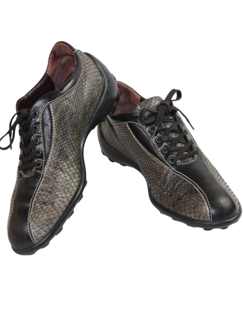 Tod’s Taupe Brown Snakeskin Embossed Leather Lace-Up Low Profile Driving Sneaker - Picture 7 of 10